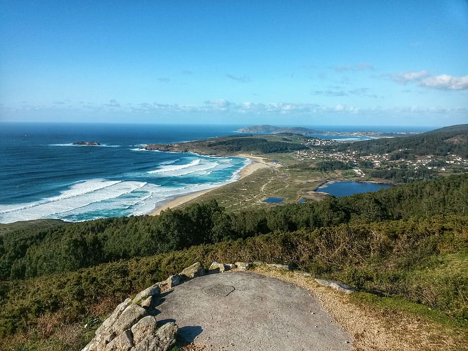 overview of body of water and beach, doniños, sea, spain, galicia HD wallpaper