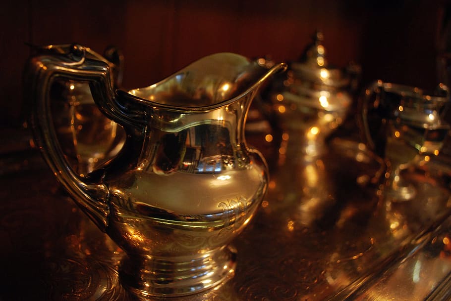 silver, creamer, metal, container, beverage, retro, traditional HD wallpaper