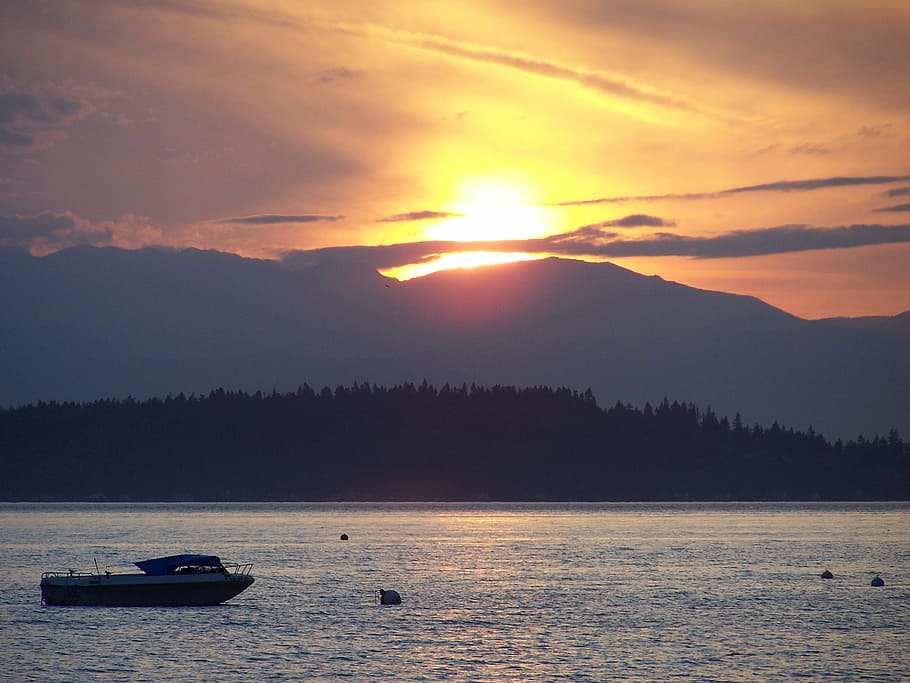 water, sunset, boat, nature, lake, nautical Vessel, landscape HD wallpaper