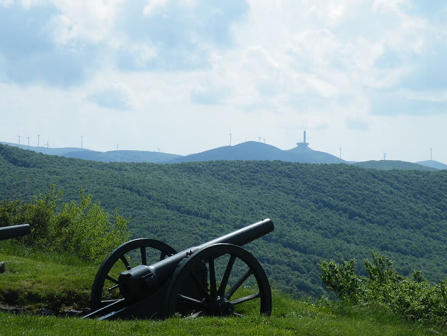 cannon, mountains, bulgaria, historical, landmark, scenic, plant HD wallpaper