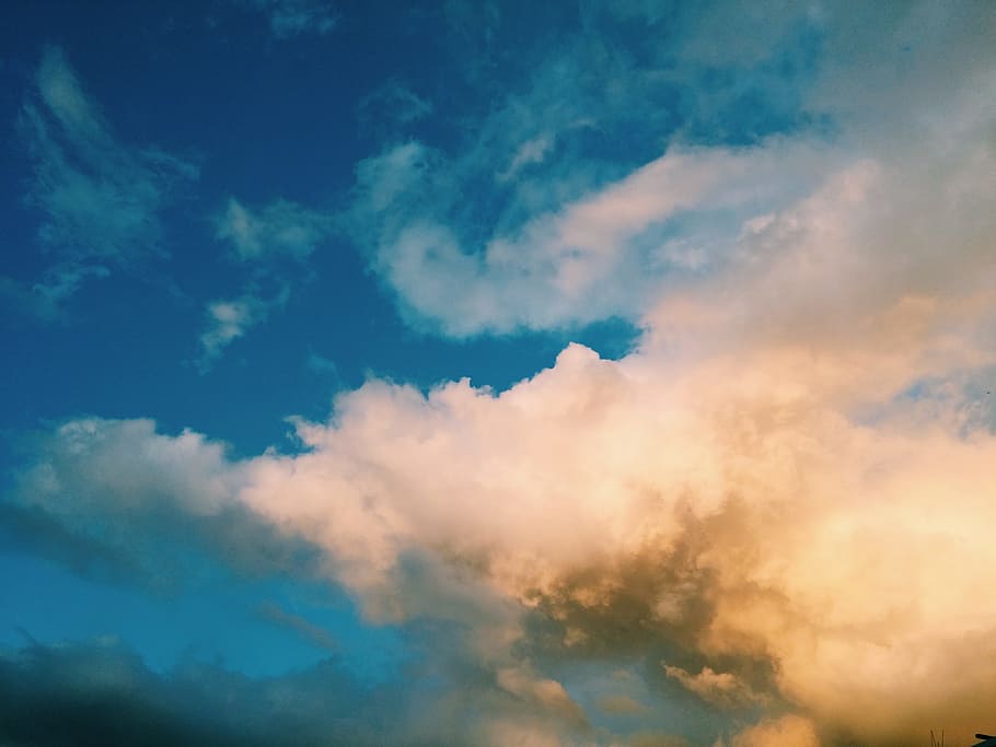 sky, clouds, blue, landscape, sunset, nature, background, horizon HD wallpaper