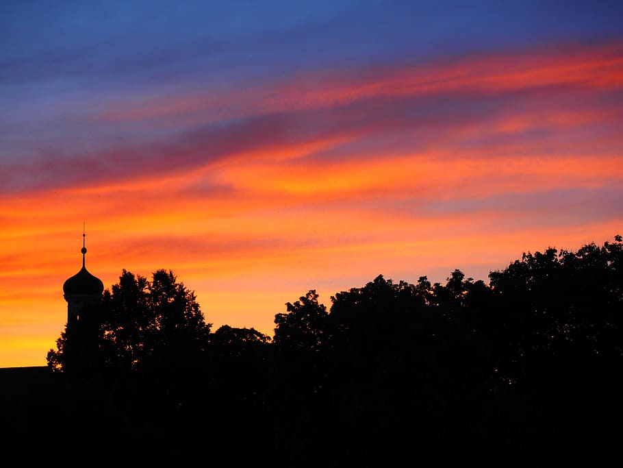 Sky, Sunset, Clouds, Yellow, Steeple, ulm, silhouette, dusk HD wallpaper