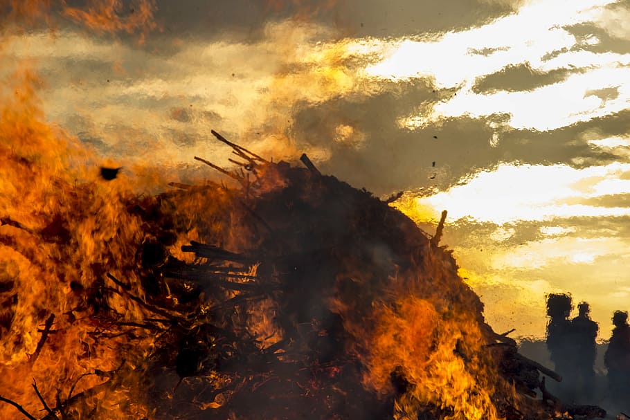 midsummer, fire, people, happy, bonfire, flame, orange, nature HD wallpaper
