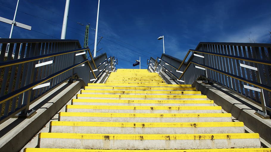 stairs, yellow, rise, gradually, ochre colours, staircase, steps, HD wallpaper