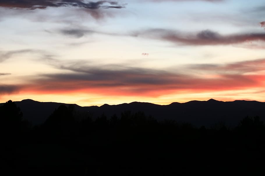 silhouette photography of mountain at sunset, silhouette photography of mountain at daytime HD wallpaper