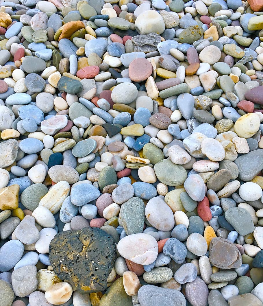 assorted-color gravel stones, pebbles, seashore, rocks, beach