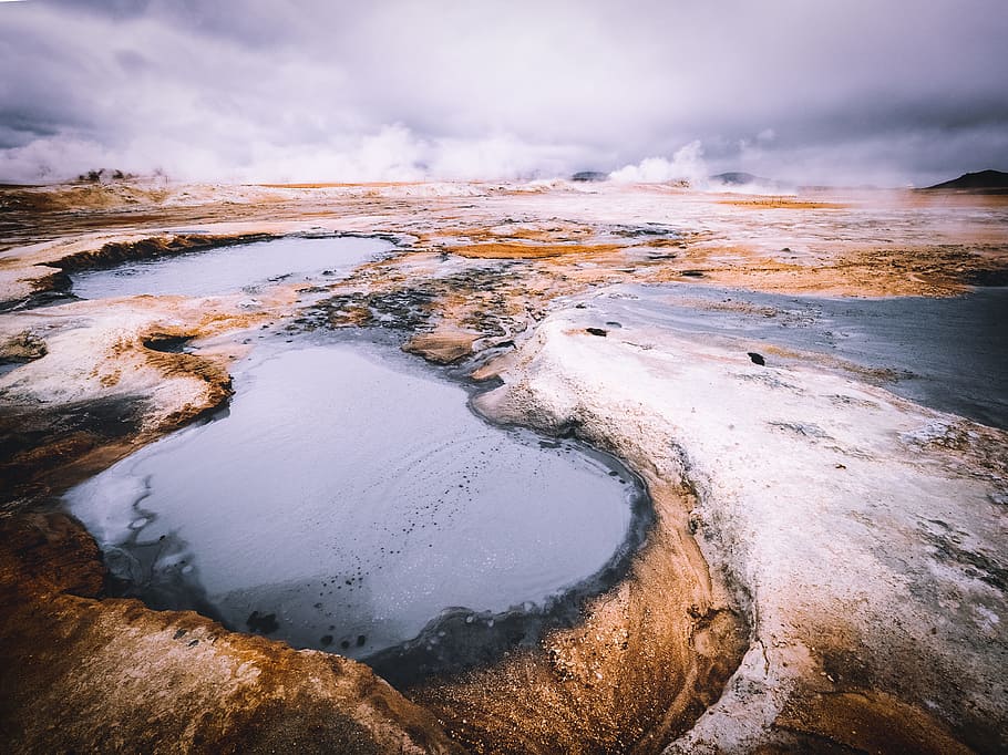 lake under white clouds, body of water during daytime, aerial photo HD wallpaper