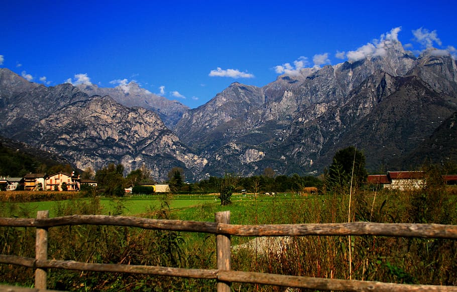 mountains, nature, view, landscape, fence, sky, green, travel HD wallpaper