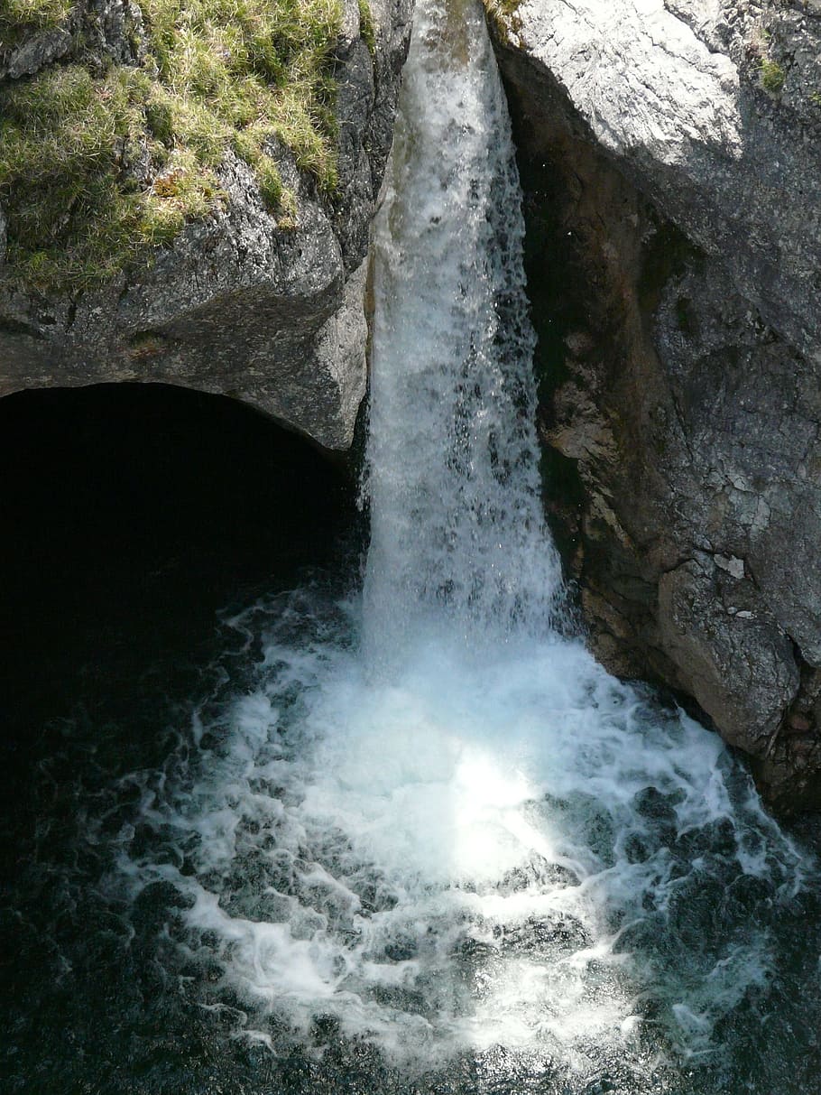 waterfall, wet, splash, lake, rock, solid, rock - object, motion HD wallpaper