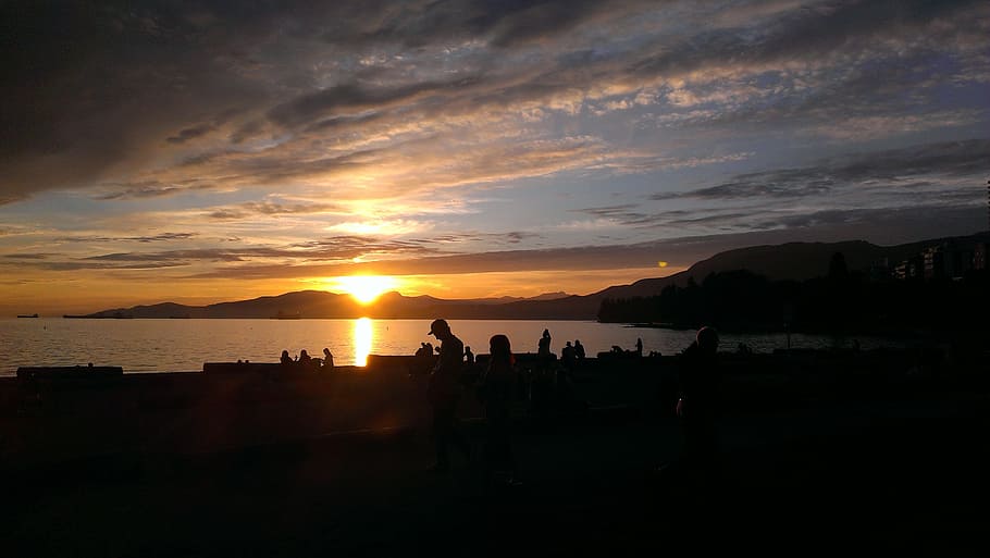 vancouver, sunset, romance, sky, group of people, silhouette HD wallpaper