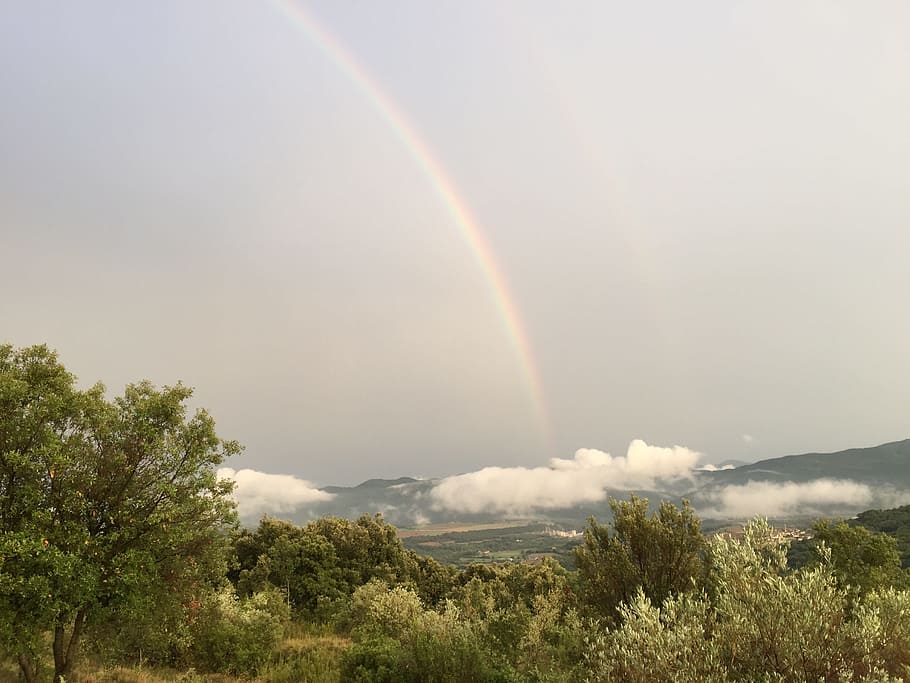 rainbow, clouds, mountain top, beauty in nature, scenics - nature HD wallpaper