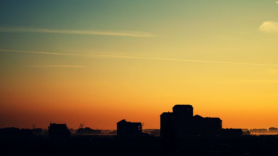 dawn, dusk, silhouette, sky, sunrise, sunset, cityscape, built structure HD wallpaper