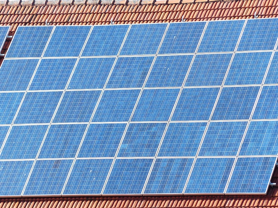 photo of blue solar panel in brown roof tiles, Solar Cells HD wallpaper
