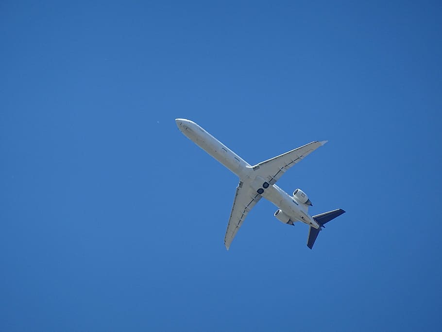 aircraft, passenger machine, sky, blue, technology, detail HD wallpaper