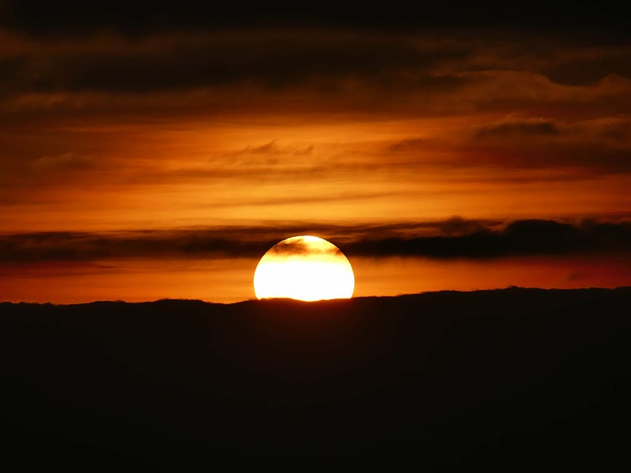 sunset, sky, red, sink, about, sun ball, afterglow, beauty in nature HD wallpaper