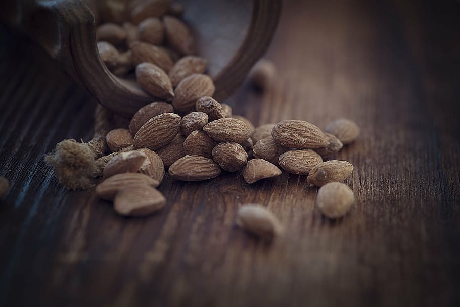 brown seeds, almonds, salted, salted almonds, natural product HD wallpaper