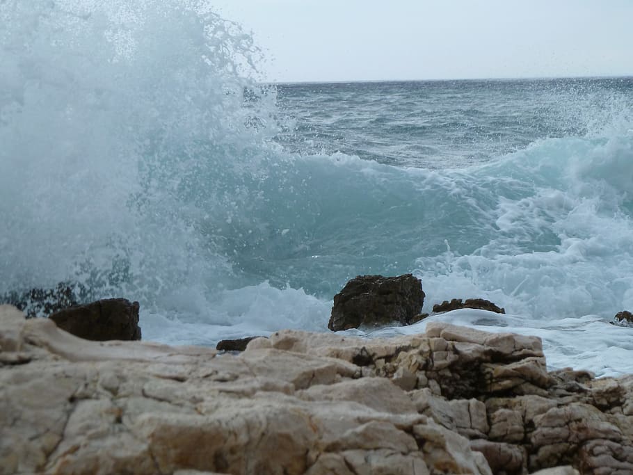ocean, holiday, water, sea, rock, rock - object, solid, motion HD wallpaper