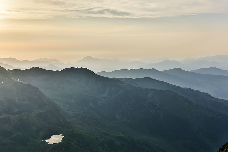 mountains covered with fog during daytime, aerial, photo, green HD wallpaper