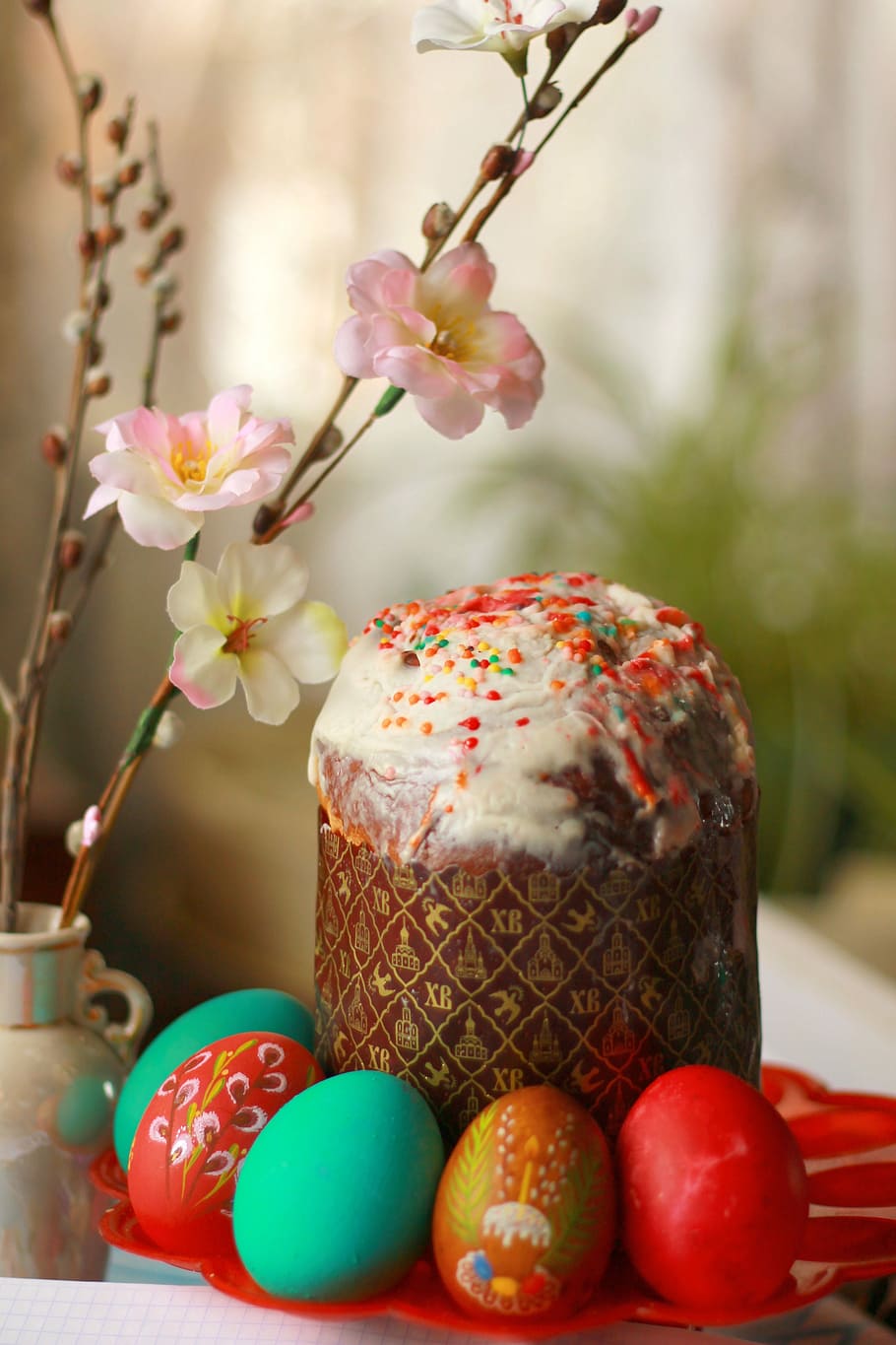 flower, easter, food, easter cake, eggs, easter eggs, christ is risen HD wallpaper