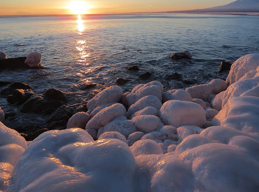 sunset, ocean, wave, stones, naples, beach, coast, clouds, evening HD wallpaper