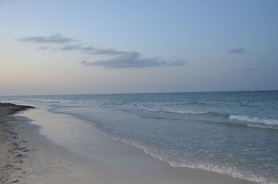 photography of beachline under blue sky, Sea, Beach, Clouds HD wallpaper