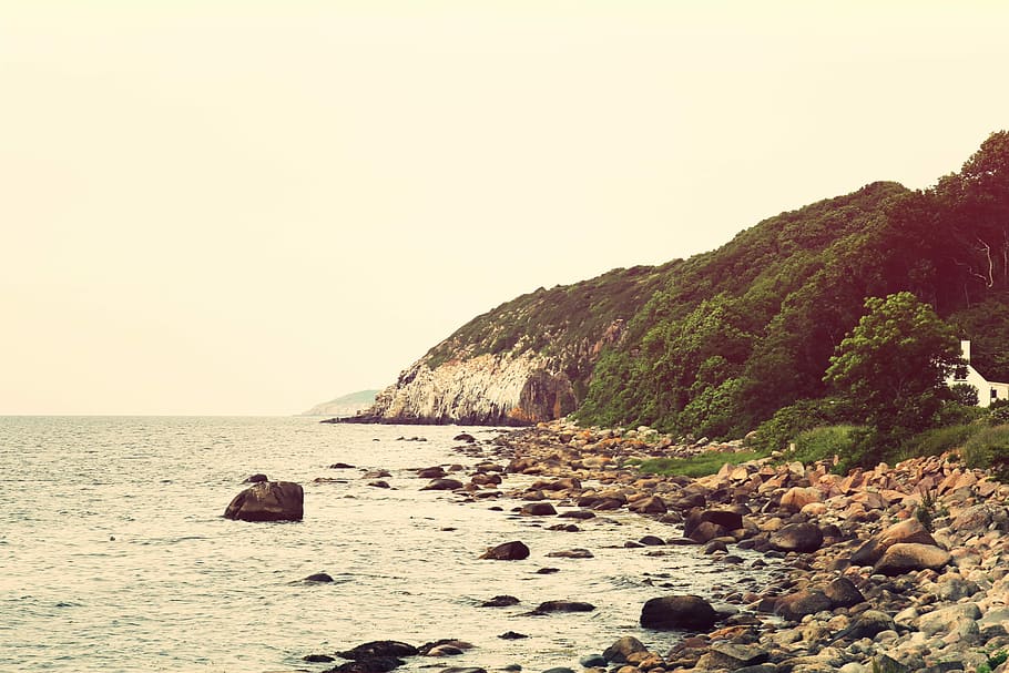 photography of rock monolith near body of water, nature, sea HD wallpaper