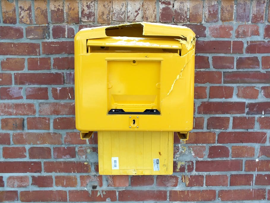 mailbox, post, broken, yellow, brick, wall, wall - building feature HD wallpaper
