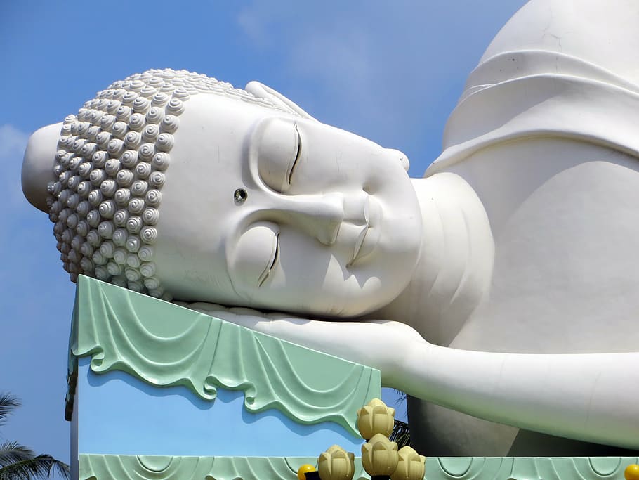 sleeping buddha statue, viet nam, temple, caodai, religion, monument, HD wallpaper