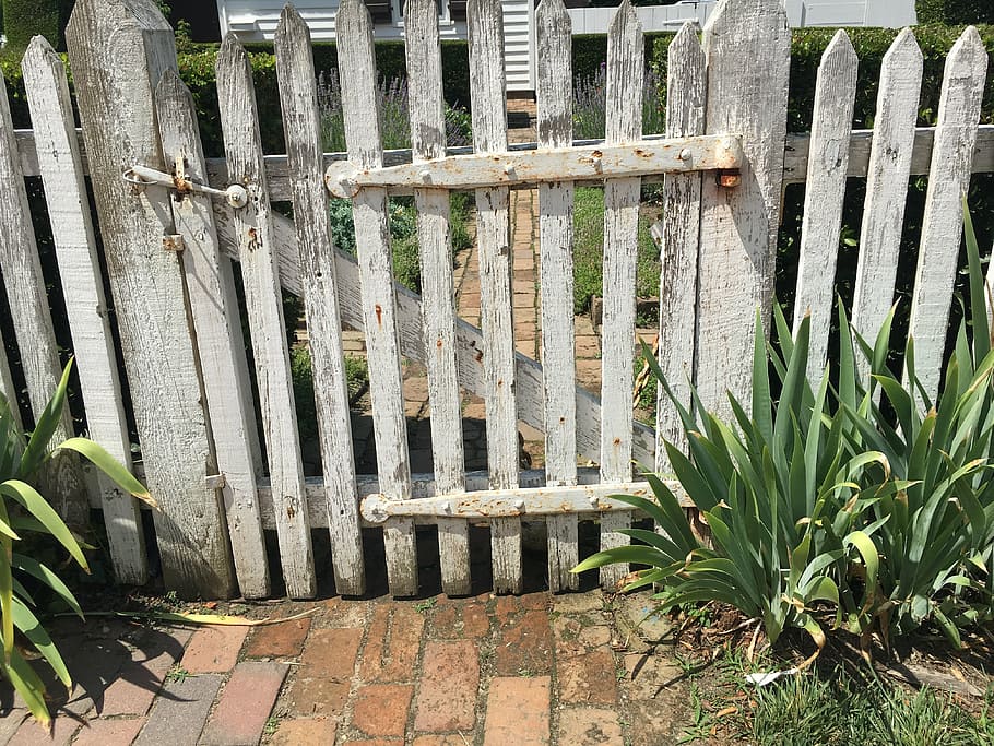 fence, america, white, gate, antique, old, brick, barrier, boundary HD wallpaper