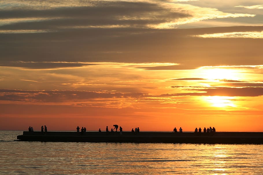 sunset, people, evening, summer, lake, ontario, silhouette HD wallpaper