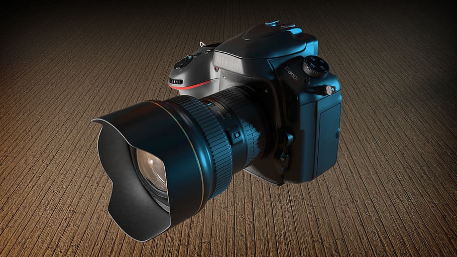 black Nikon DSLR camera on brown slab, photography, digital HD wallpaper