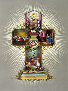 religious illustration, easter, card, vintage, cross, beautiful HD wallpaper