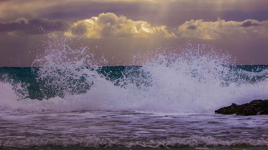ocean waves photorgraphy, smashing, wind, storm, sea, clouds, HD wallpaper