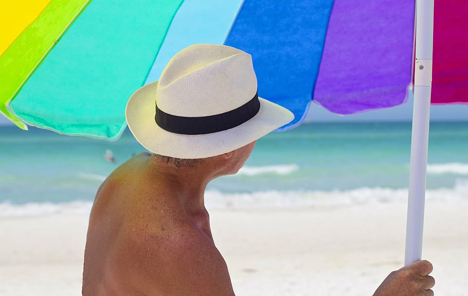 beach, umbrella, vacation, sun, travel, trip, colorful, seashore, HD wallpaper