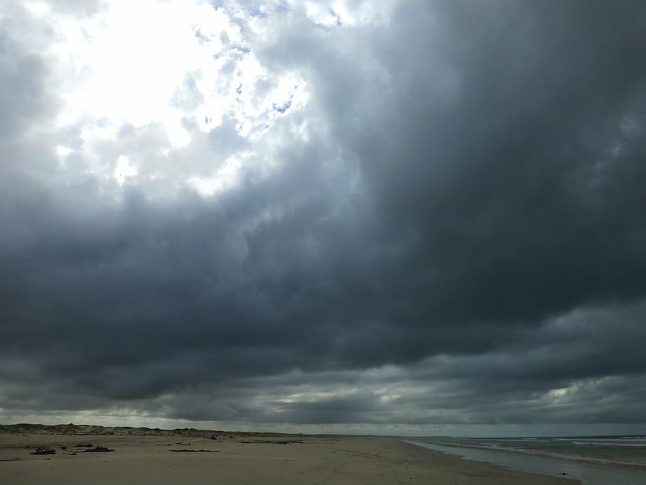 clouds, gloomy, beach, sky, cloud - sky, storm, scenics - nature HD wallpaper