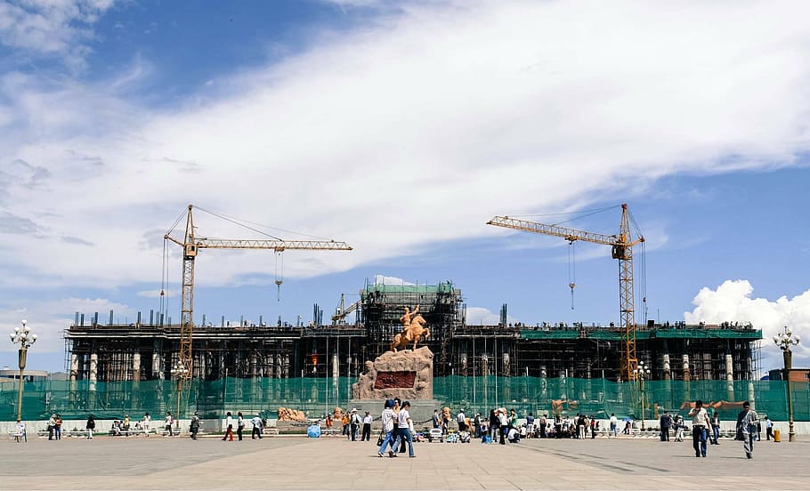 mongolia, ulaanbaatar, chinggis, architecture, crane - construction machinery HD wallpaper