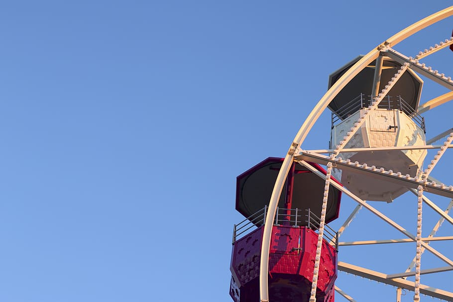 beige Ferris wheel during daytime, red, white, still, rides HD wallpaper
