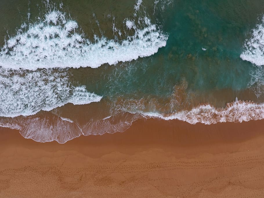 aerial photo of beach, drone, water, blue, nature, landscape HD wallpaper