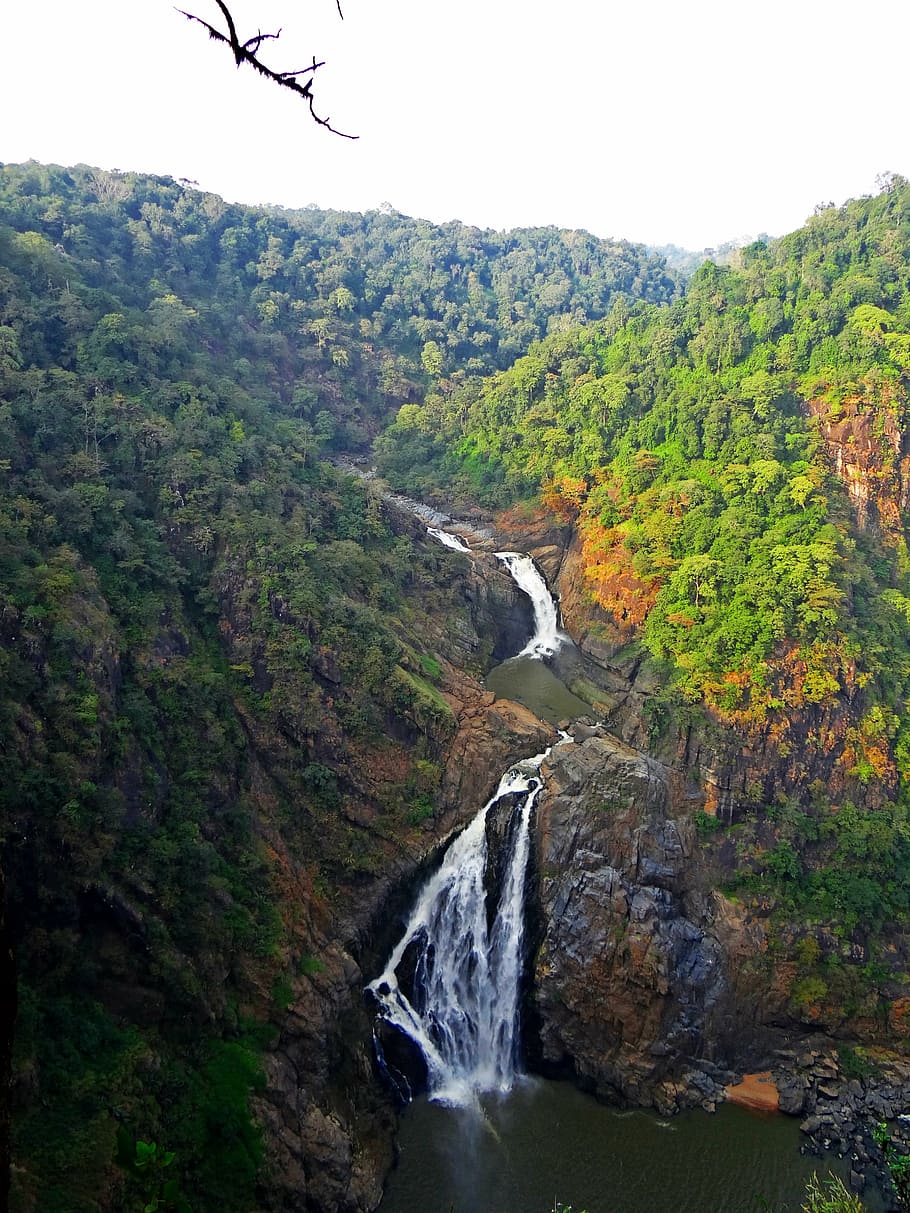 magod falls, western ghats, water fall, cascades, karnataka, HD wallpaper