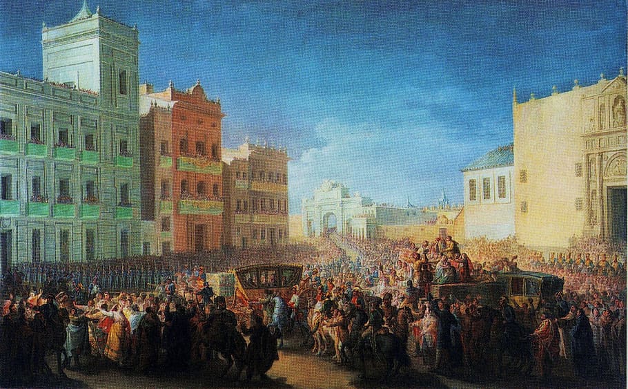 Welcoming Ferdinand at Valencia, Spain, 1814, artwork, crowd