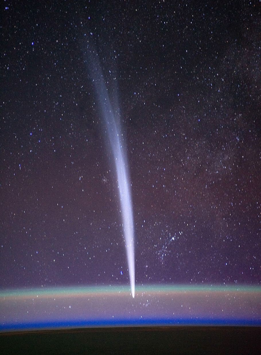 turned on black laptop computer, comet, tail, lovejoy, atmosphere HD wallpaper