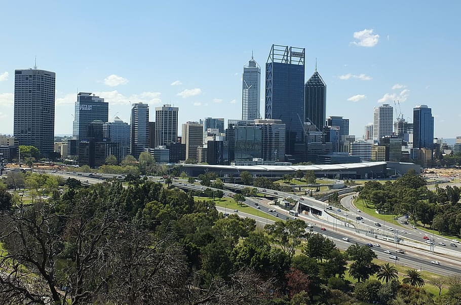 perth city, skyline, australia, building, skyscraper, cityscape, HD wallpaper