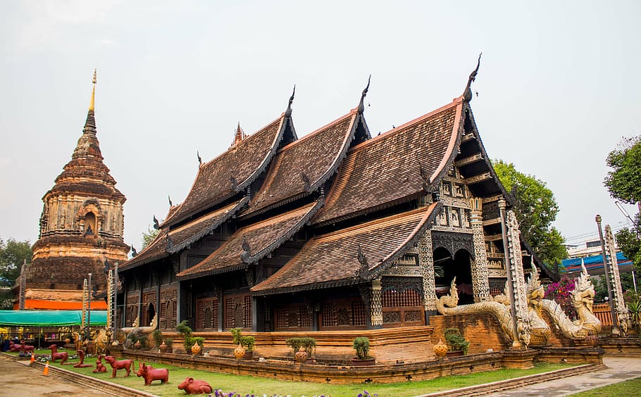 measure, chiang mai thailand, pagoda, ancient, wat lok moli, HD wallpaper