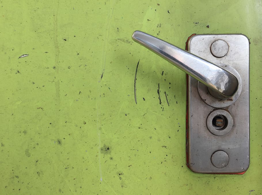Door Handle, Open, Metal, lock, green color, no people, close-up HD wallpaper