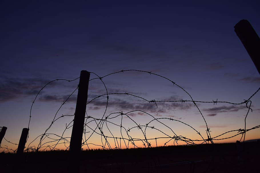 barbed wire, about, sky, horizontal, sunset, silhouette, sol HD wallpaper