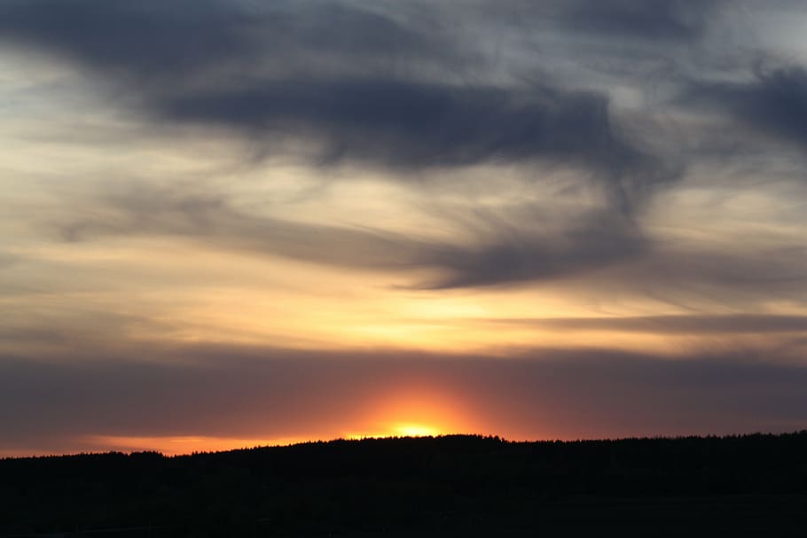 spring, nature, sunset sky, clouds, twilight, evening, dusk HD wallpaper