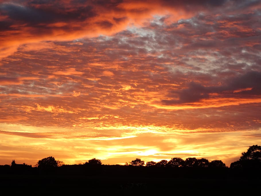 sunset, evening sky, clouds, nature, cloud - sky, silhouette HD wallpaper
