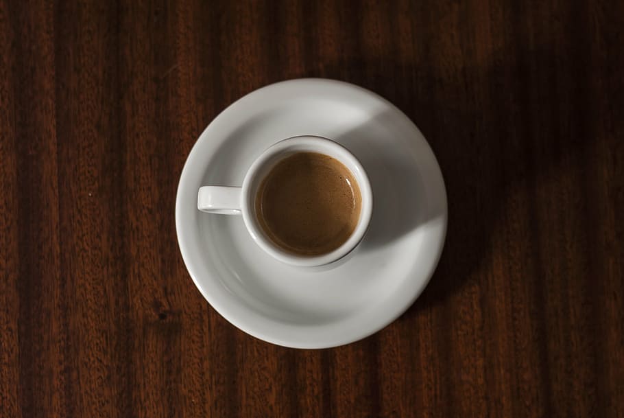 coffee cup filled with coffee on table, drink, breakfast, pause HD wallpaper