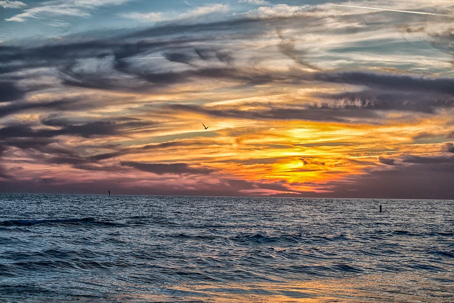 sunset, water, clouds, light, dawn, sky, sea, scenics - nature HD wallpaper