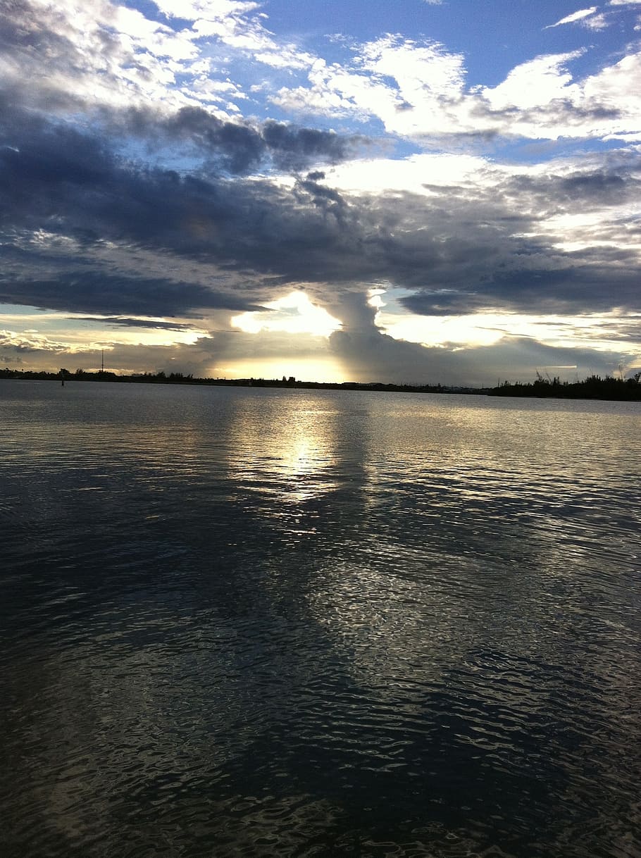 sunset, water, river, nature, clouds, sky, florida, blue, white HD wallpaper